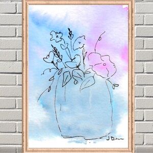 8x10" Watercolor Print Loose Painting Flowers in Vase (Portrait)